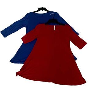 Isaac Liev BUNDLE 2 Red & Blue 3/4 Sleeve Tunic Tops Size Medium